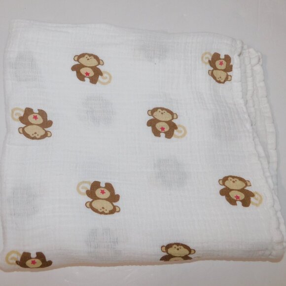 Aden & Anais Brown Monkey Red Star 100% Cotton Muslin Baby Swaddle Blanket - Picture 1 of 6